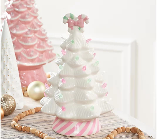 Mr. Christmas 12" Illuminated Ceramic Nostalgic Candy Cane Tree - QVC.com | QVC