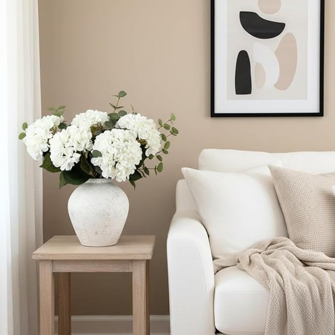 Real Touch White Faux Hydrangea And Eucalyptus Arrangement, Faux Floral Arrangements, Hyper Reali... | Amazon (US)