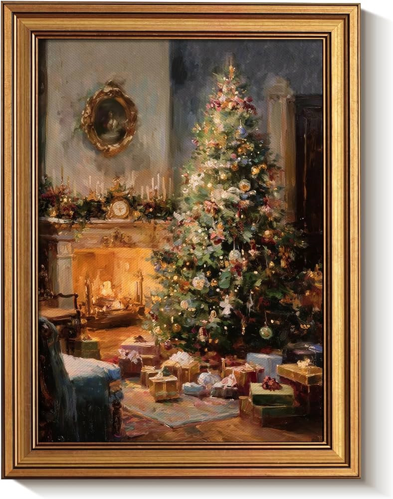 Bzstyleart Vintage Wall Art Decor Christmas Treee Decorations,Canvas Framed Wall Art for Living R... | Amazon (US)