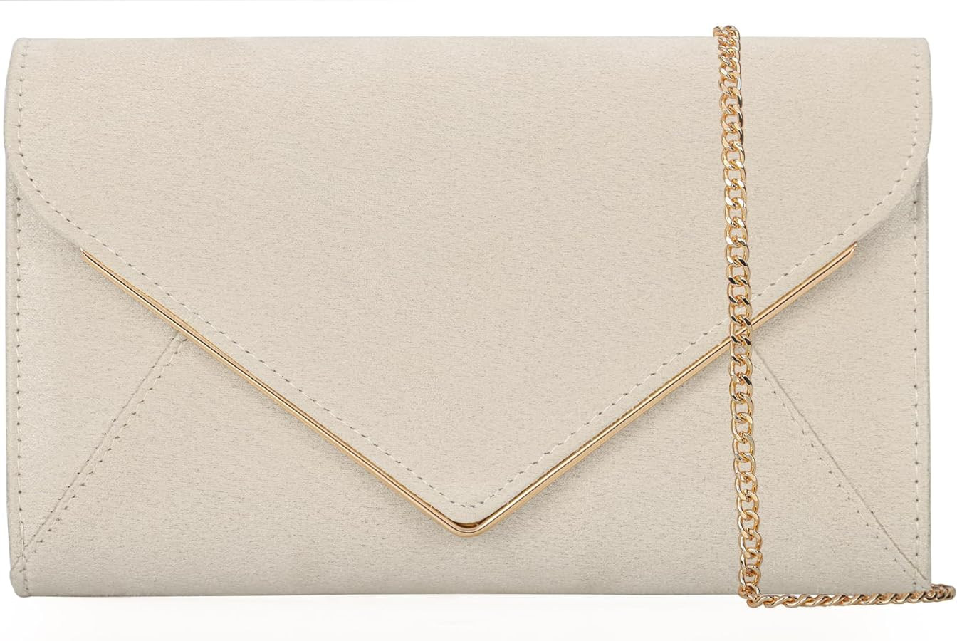 Faux Suede Women Evening Bag Foldover Clutch Purse Cocktail Prom Party Formal Envelope Handbag | Amazon (US)