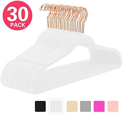 MIZGI Premium Velvet Hangers (Pack of 30) Heavyduty - Non Slip - Velvet Suit Hangers White - Copp... | Amazon (US)