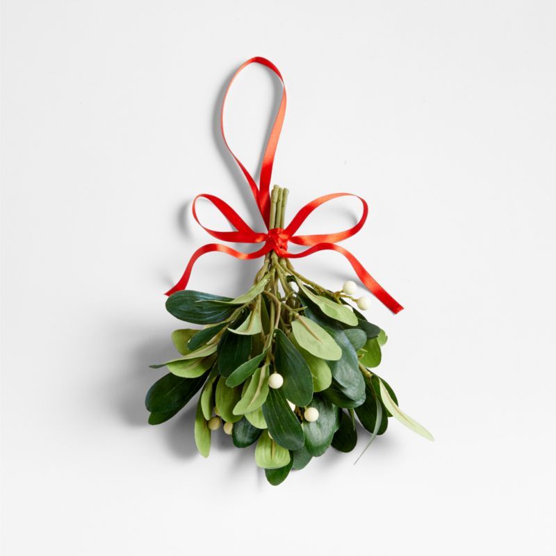 Faux Hanging Mistletoe Decoration with Ribbon | Crate and Barrel | Crate & Barrel