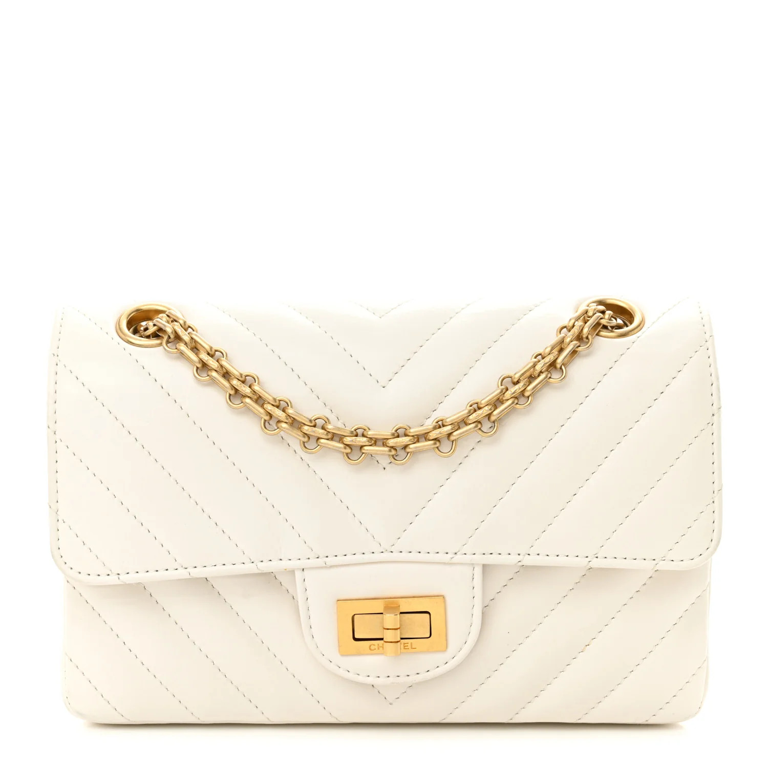 Chanel Aged Calfskin Chevron Quilted 2.55 Reissue Mini Flap White 1698233 | FASHIONPHILE (US)