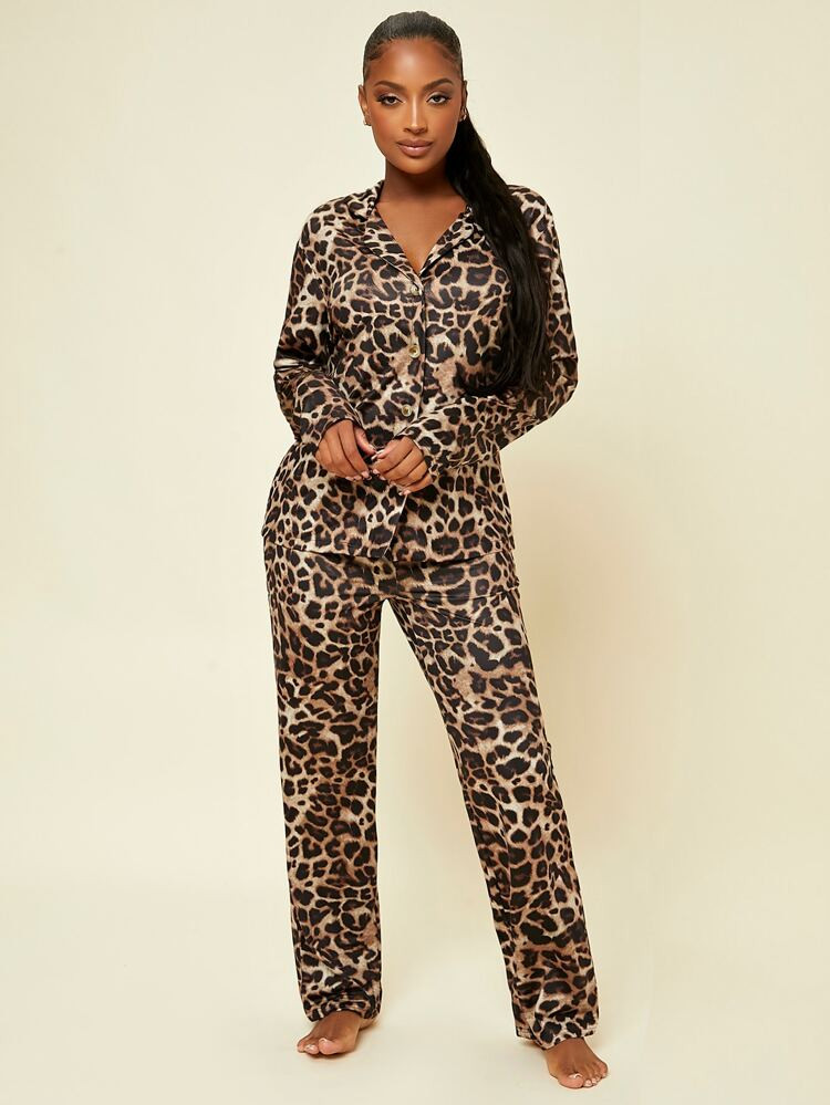 Leopard Print Coat & Pants PJ Set | SHEIN
