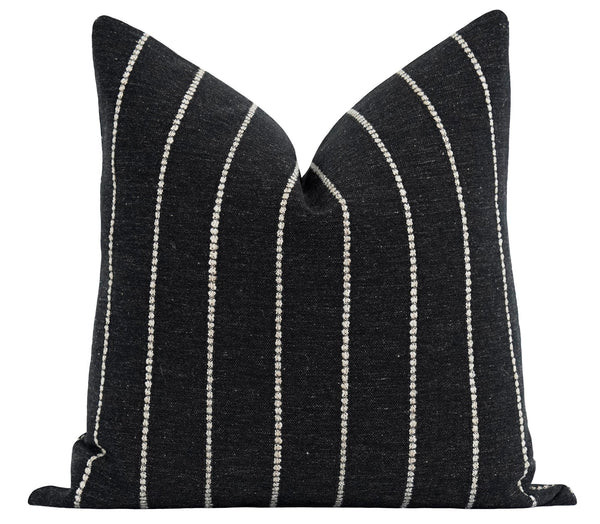 Textured Ivory Woven Stripe on Washed Black Pillow | Land of Pillows