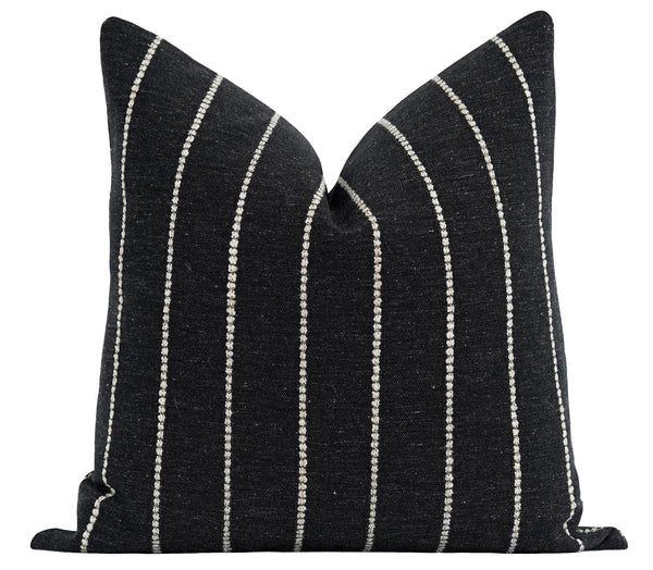 Textured Ivory Woven Stripe on Washed Black Pillow | Land of Pillows