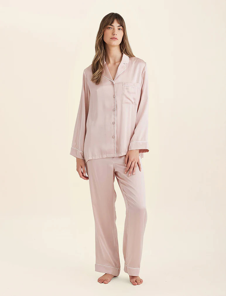 Sylvie Silk Piped Full Length PJ | Papinelle Sleepwear US