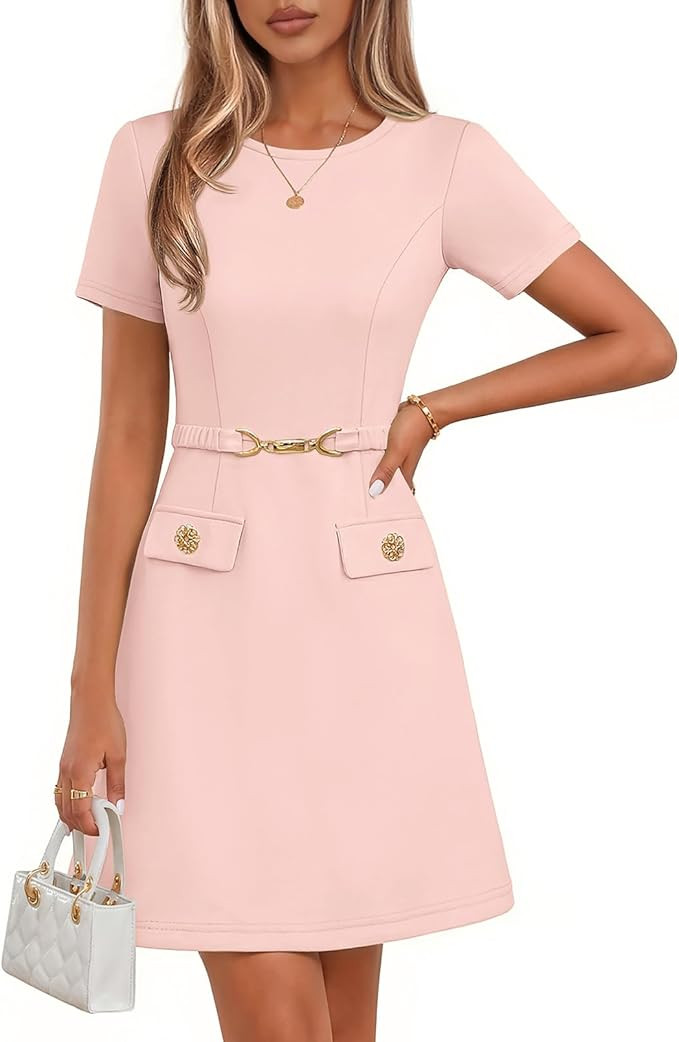 MEROKEETY Women's Summer Short Sleeve Mini Dress 2026 Spring Elegant Business A Line Bodycon Work... | Amazon (US)