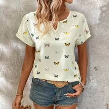 Womens Colorful Butterfly Printed Batwing Short Sleeve Blouse | SHEIN