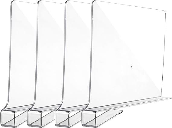4PCS Acrylic Clear Shelf Dividers, Closet Dividers for Shelves, Shelf Separators in Closet, Wood ... | Amazon (US)