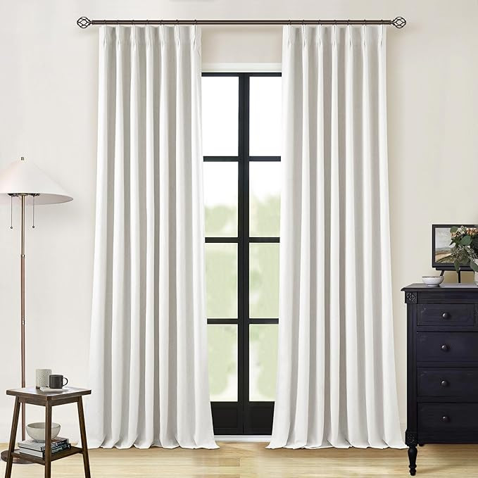 Linen Blackout Curtains 108 Inch Long 2 Panels Pinch Pleated with Hooks Rings Curtains Noise Redu... | Amazon (US)