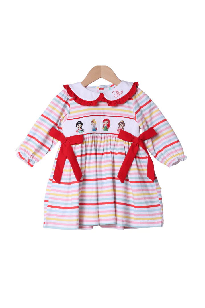 Smocked Holiday Princess Multi Stripe Bow Dress | The Smocked Flamingo