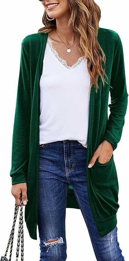 SimpleFun Womens Basic Long Sleeve Lightweight Open Front Knit Long Cardigans Sweaters with Pocke... | Amazon (US)