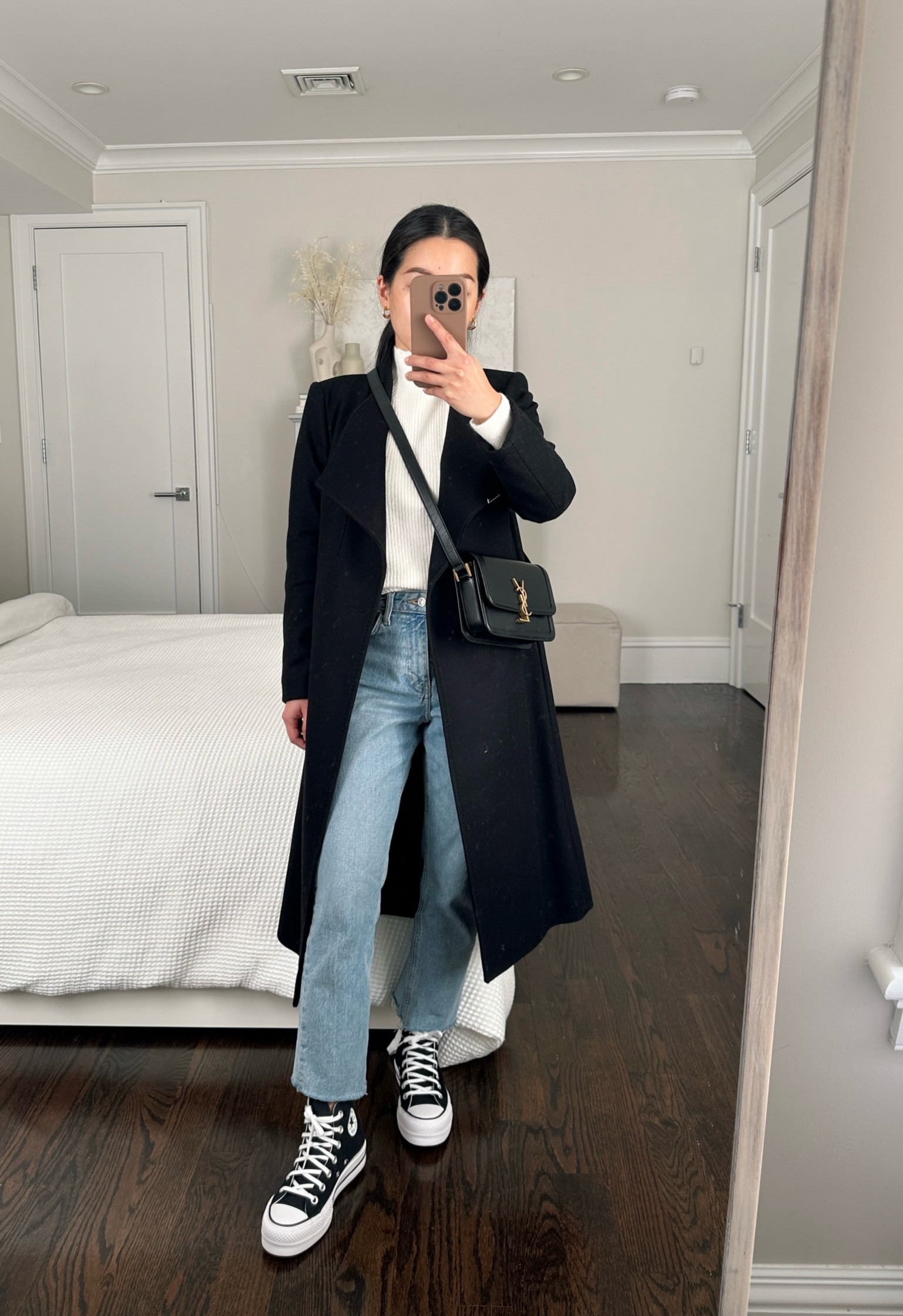 casual winter outfit with Converse high top platform sneakers // straight jeans + sneakers

•Ted Baker coat 0 sleeves folded under 
•Halogen sweater xs
•Topshop jeans 25
•Converse platform sneakers sz 5
•YSL bag 

#petite 

#LTKshoecrush #LTKitbag #LTKSeasonal