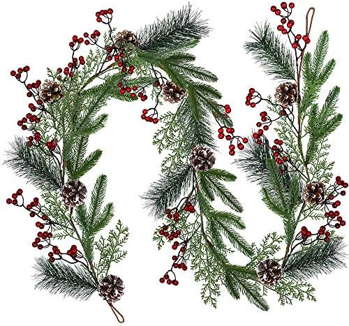 Christmas Artificial Pine Garland with Spruce Cypress Berries Frosted Pinecones Winter Greenery G... | Amazon (US)
