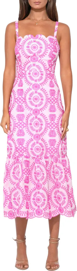 Raelynn Lace-Up Embroidered Midi Dress | Nordstrom