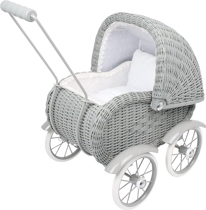 small foot wooden toys Baby Doll Grey Vintage Wicker Pram Designed for Children Ages 3+ Years (87... | Amazon (US)