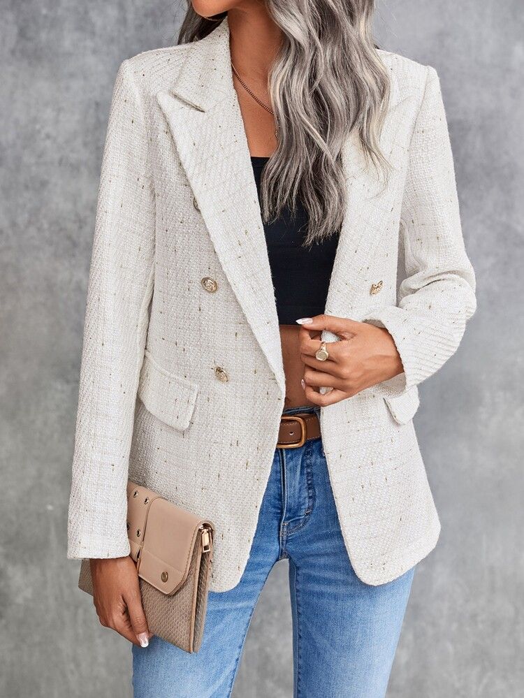 Lapel Neck Double Breasted Tweed Blazer
       
              
              $27.99        
    $... | SHEIN