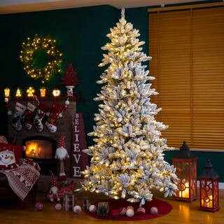 Glitzhome 9 ft. Pre-Lit Snow Flocked Fir Artificial Christmas Tree with 650 Warm White Lights-201... | The Home Depot