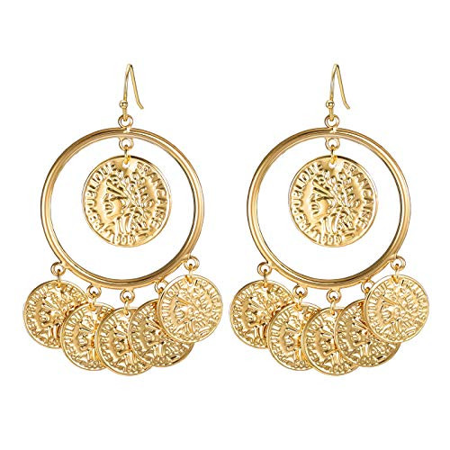 FAMARINE Vintage Tribal Chandelier Portrait Coins Hoop Drop Earrings for Women Costume Jewelry | Amazon (US)