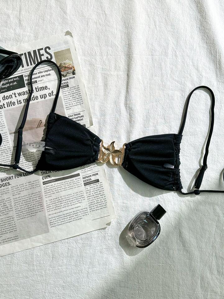 1 Pc Women Solid Color Starfish Accent Spaghetti Strap Sexy Bikini Top For Summer Beach Vacation | SHEIN