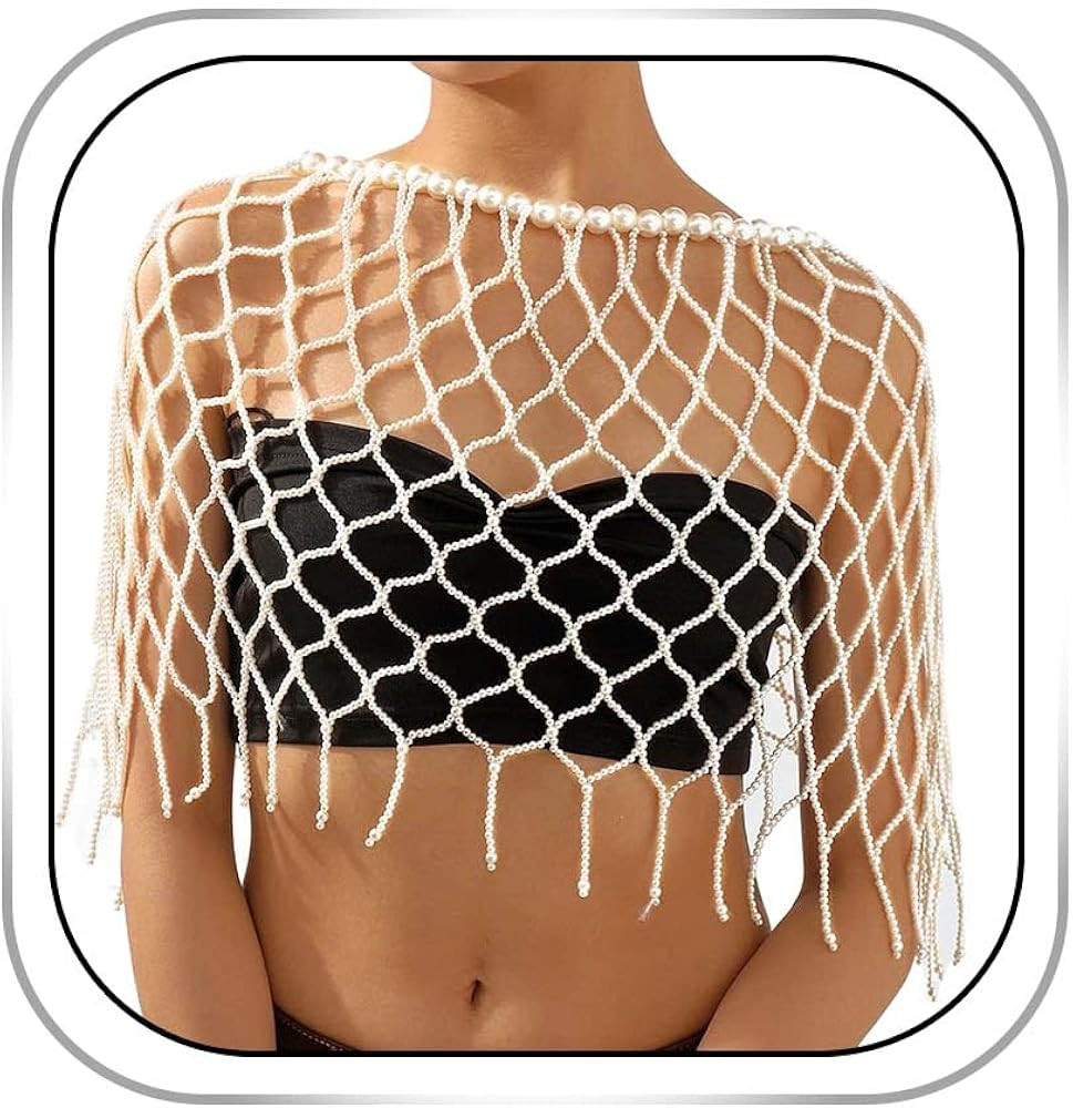 Pearls Body Chain Bra Sexy Shawl Necklace Pearl Tops Halter Shoulder Chain Beaded Backless Chest ... | Amazon (US)