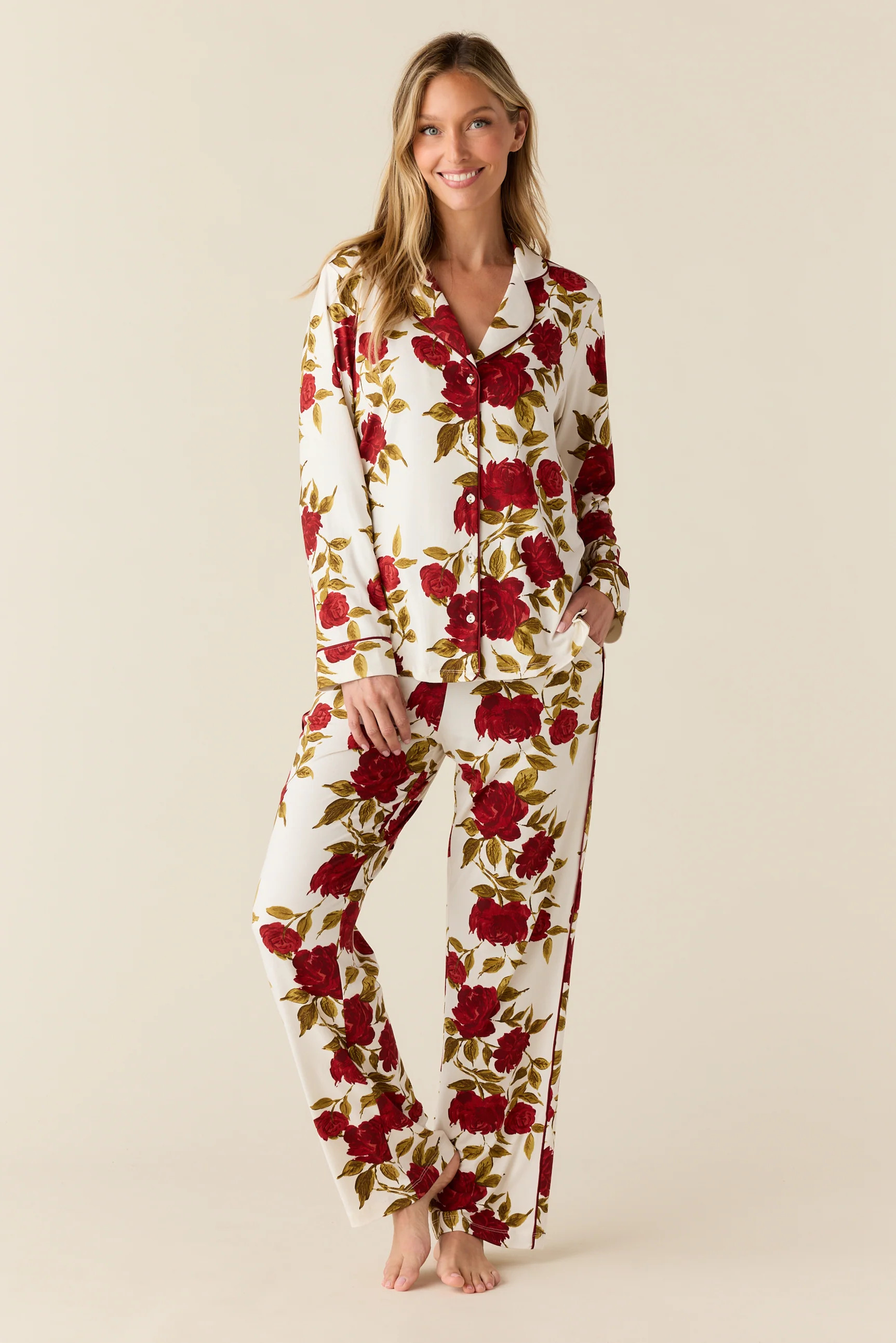 Winter Cloud Jersey PJ Set in Roses Are Red | MASONgrey