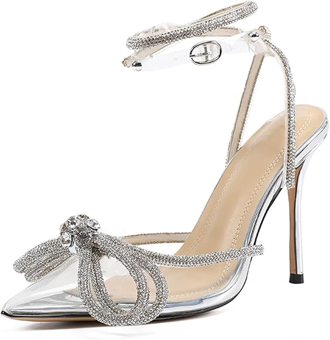 Erocalli Women's High Heeled Stiletto Sandals Ankle Buckle Strap Rhinestone Bowknot Stilettos Sat... | Amazon (US)