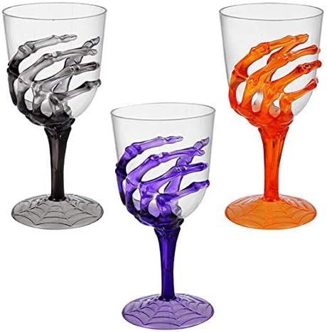 Set of Three (3) Clear Spooky Skeleton Hand Plastic Goblets Party Cups Wine Glasses - Bundle of 3... | Amazon (US)