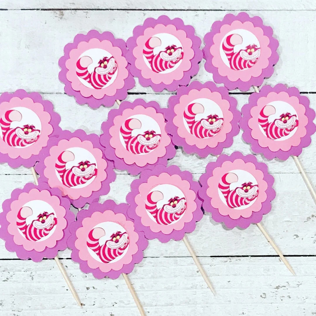 Alice in Wonderland Party Favor 12 Cheshire Cat Cupcake Toppers Cheshire Cat Cookies Wonderland B... | Etsy (US)