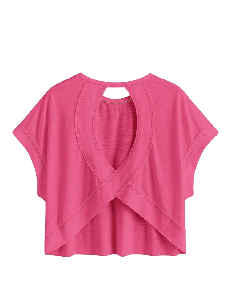 SOLY HUX Women Open Back Tops Workout Backless Tee Casual Athletic Shirts Short Sleeve Oversized ... | Amazon (US)