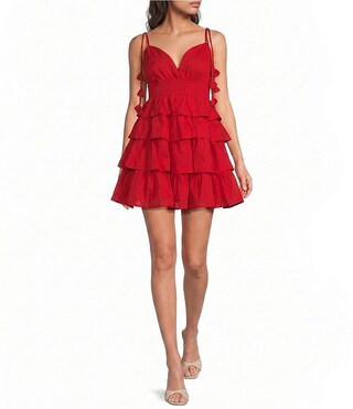 Rubie V-Neck Tassel Strap Sleeveless Tiered Mini Dress | Dillard's