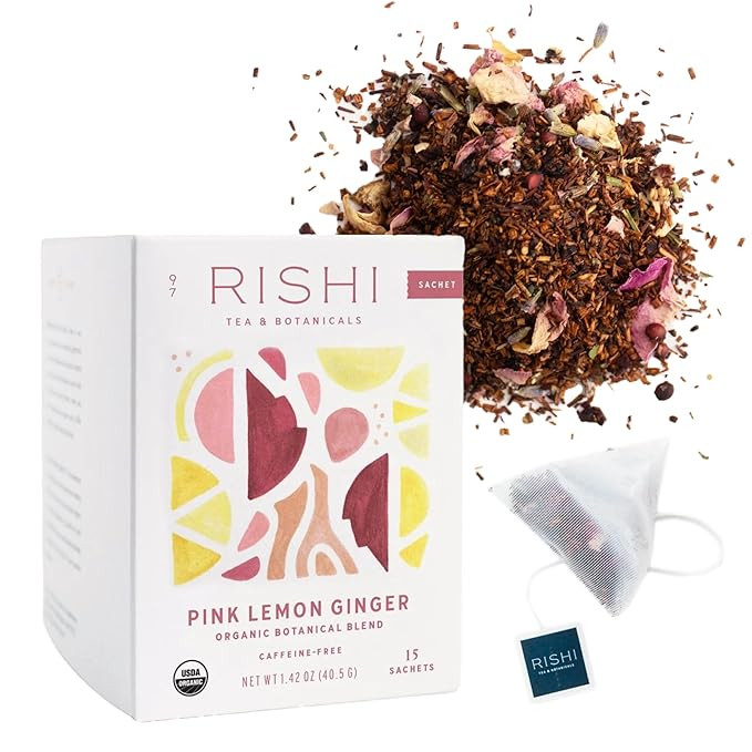 Rishi Tea Pink Lemon Ginger Herbal Tea - Organic, Caffeine Free Sachet Bags, Tangy & Naturally Sw... | Amazon (US)
