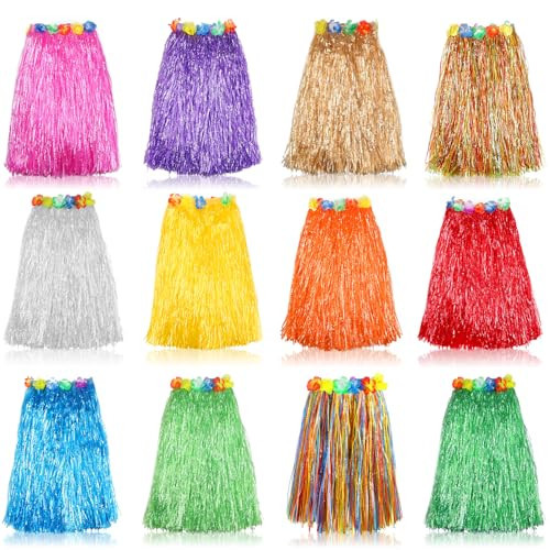 Hajoyful Grass Skirt Hawaiian Luau Hula Skirts Party Decorations Favors Supplies Grass Skirts for Adult Elastic Hibiscus Flowers Tropical Skirt, Party, Birthday, Celebration 60CM 12Pack Multicolored | Amazon (US)