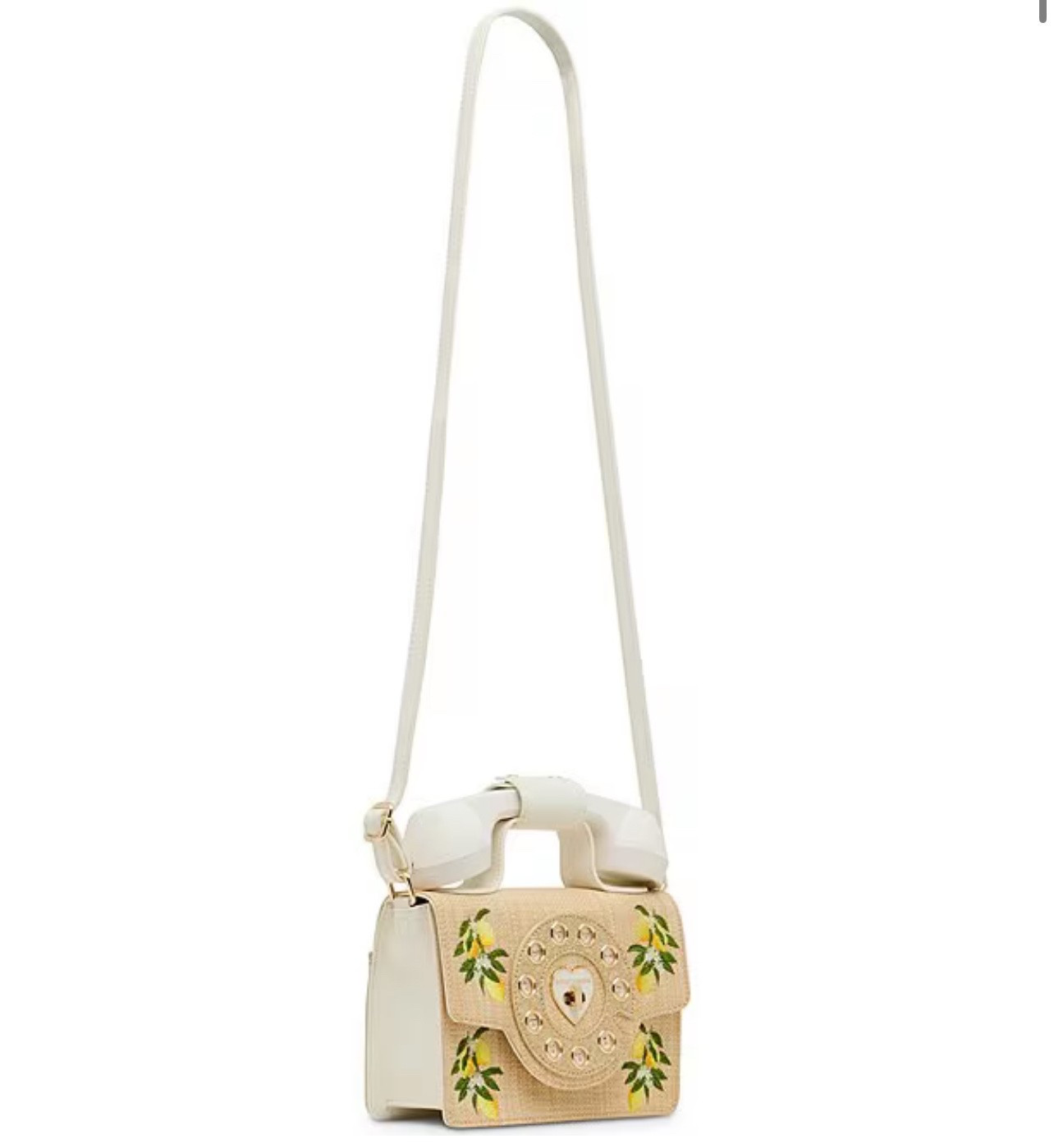 Betsey Johnson Pucker Up Lemon Embroidered Straw Phone Bag