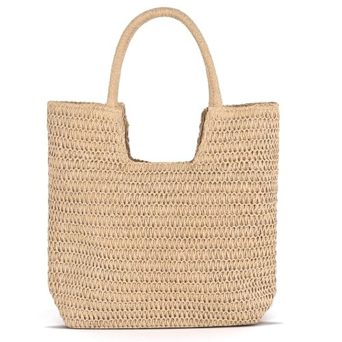 17.3x15 inch Large Straw Beach Bags for Women Woven Tote Bag Shoulder Handbags Summer Mesh Beach Bag for Summer Holiday | Amazon (US)