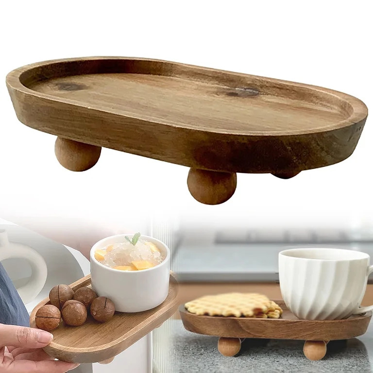 Decorative Tray Wood - Round Wooden Dessert Tray - Farmhouse Wood Tray - Bandejas Decorativas - D... | Walmart (US)