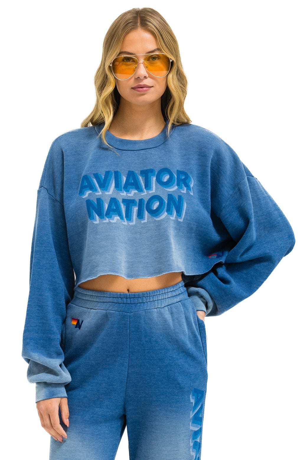 AN 3D CROPPED CREW SWEATSHIRT RELAXED - FADED WATER | Aviator Nation