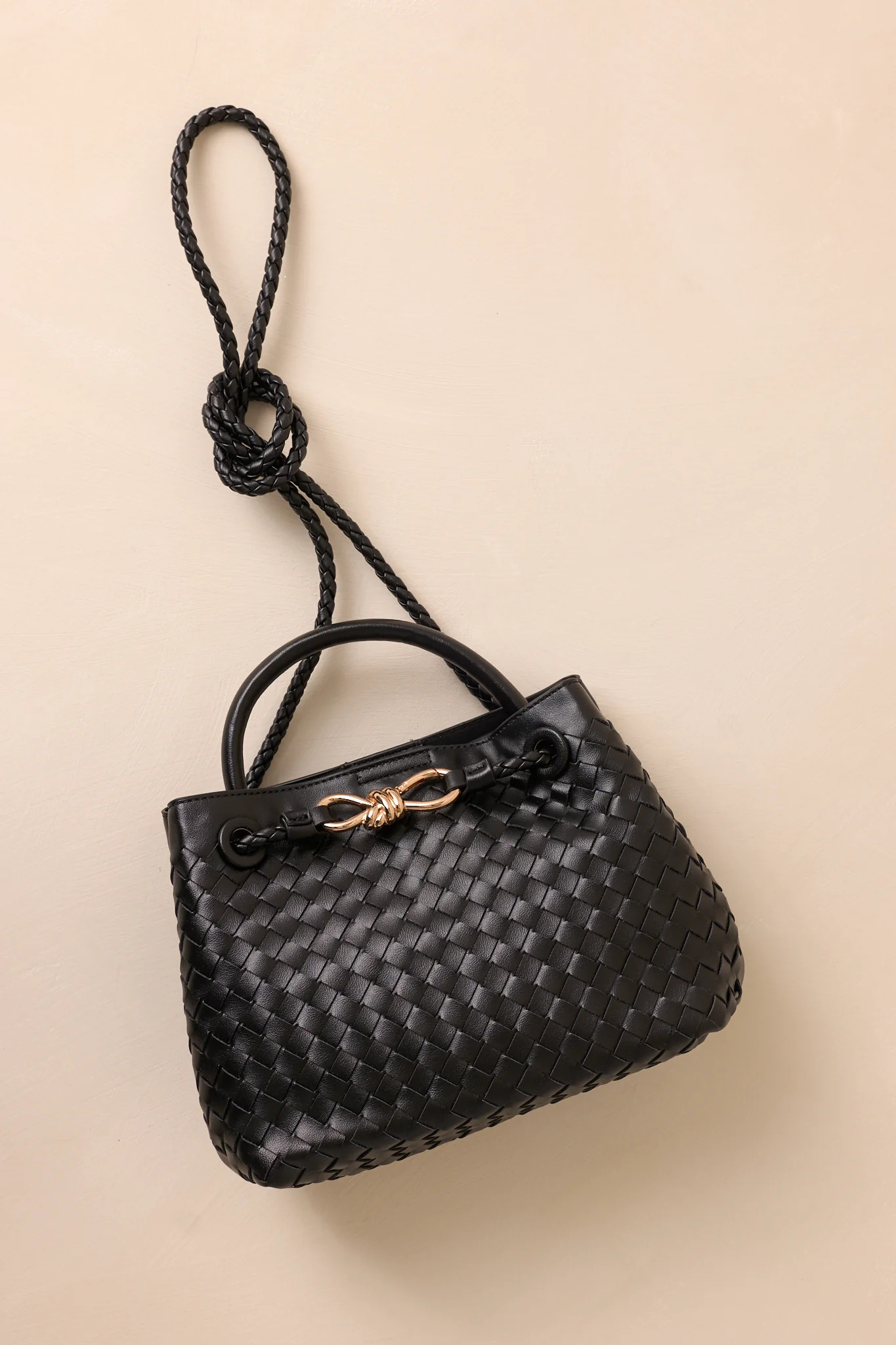 Just My Type Black Woven Faux Leather Handbag | Red Dress