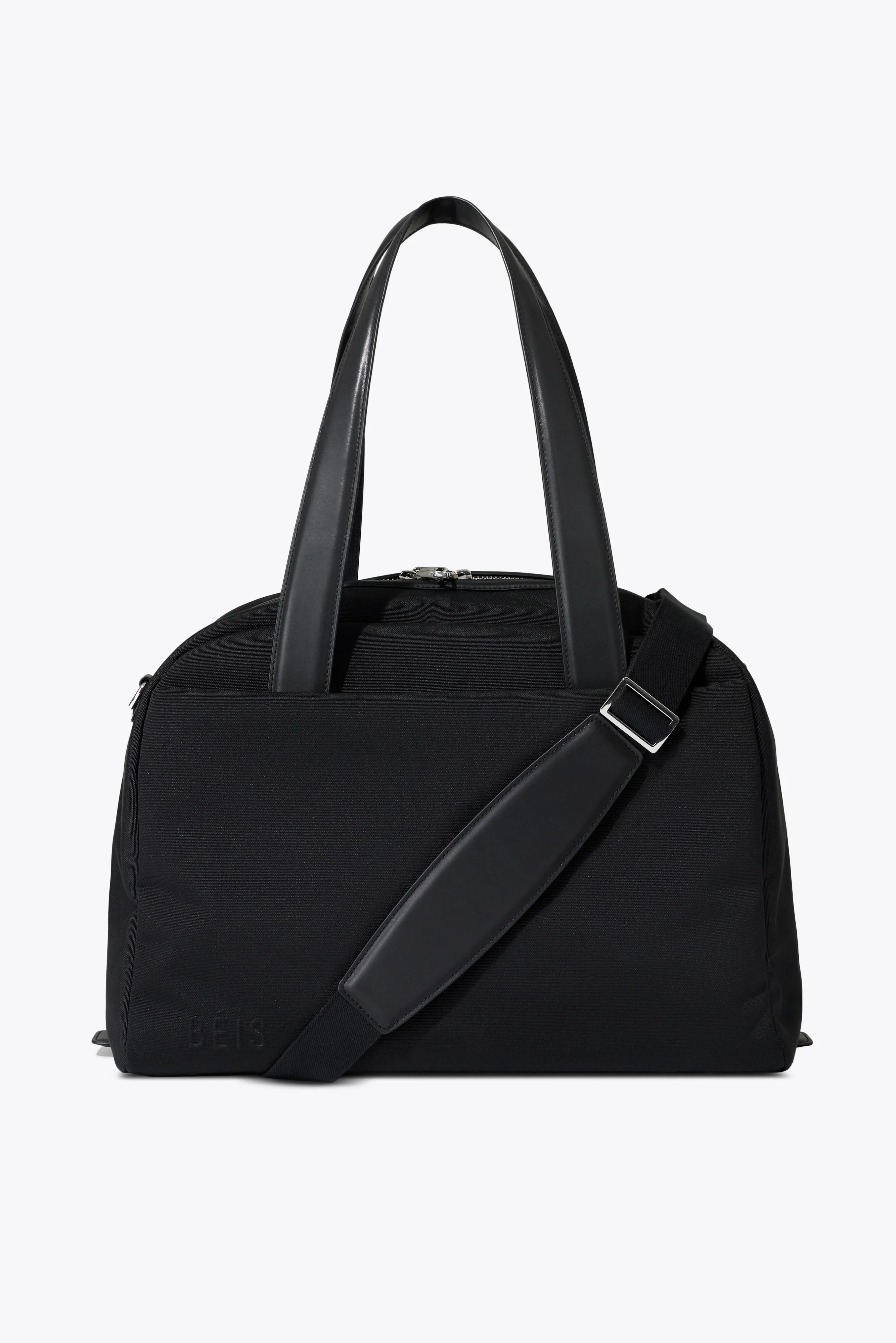 BÉIS ‘The Duffle’ in Black - Leather Trim Travel Duffle Bag | BEIS