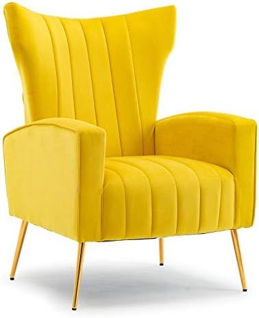 HOMEFUN Velvet Accent Chair, Upholstered Wingback Armchair Single Sofa with Metal Legs for Living... | Amazon (US)