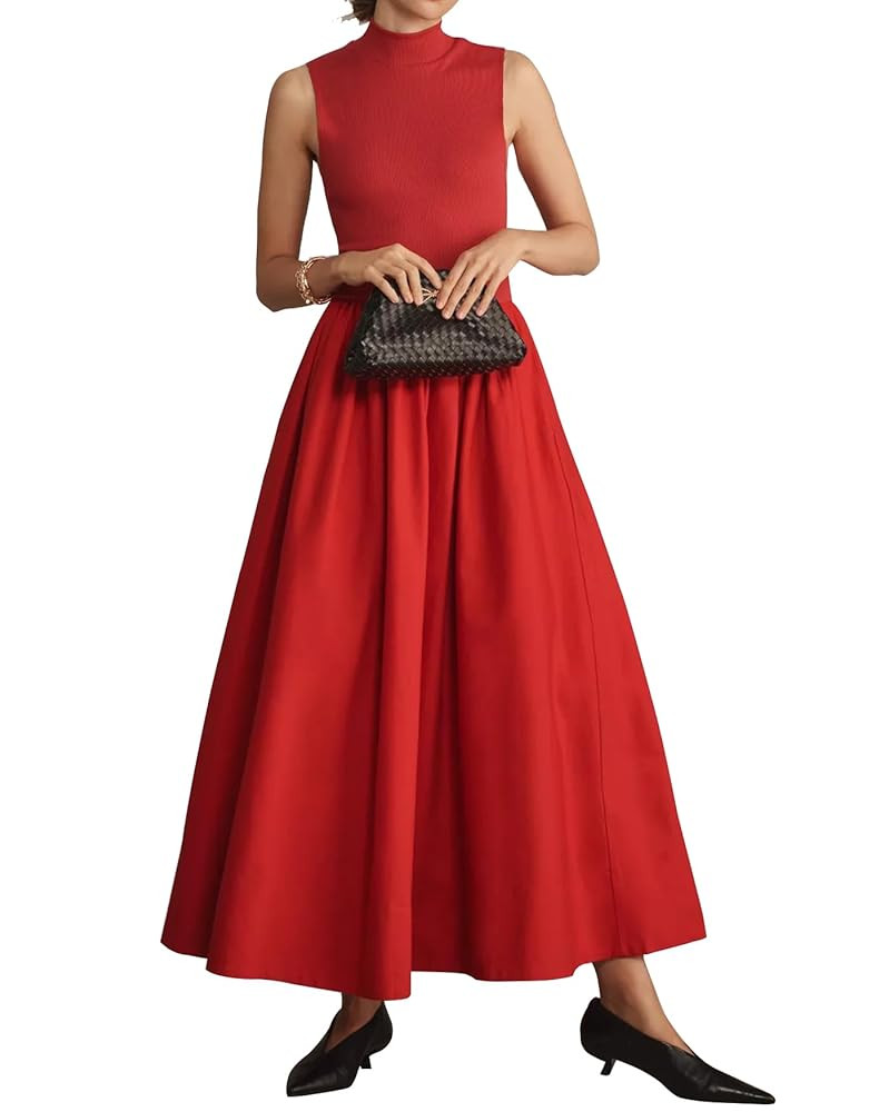 Women's Turtleneck Maxi Dress Sleeveless Elegant Patchwork Casual Flowy Mock Neck Long Dress with... | Amazon (US)