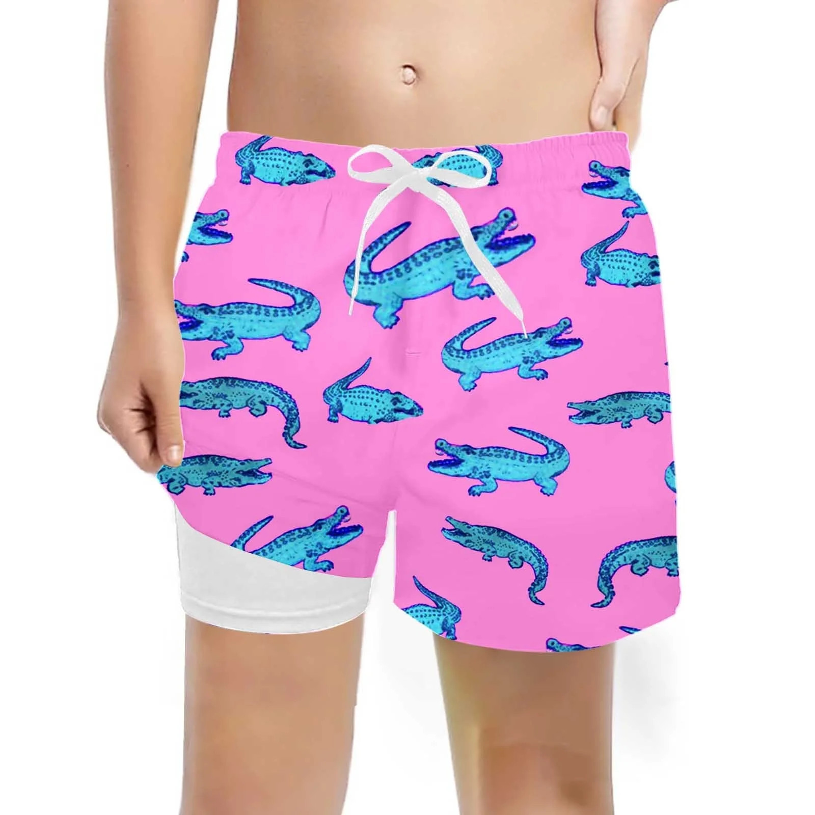 MEZZALL Boys Fashion Swim Trunks Swimwear With Compression Liner Stretch Swim Shorts, Pink, 5-6 Y... | Walmart (US)