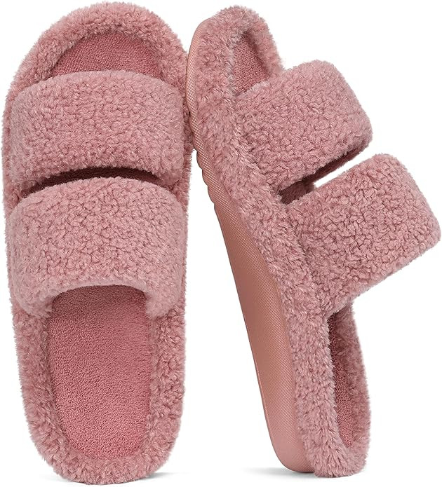 Litfun Women's Fuzzy House Slippers with Moderate Arch Support Open Toe Cozy Bedroom Shoes Indoor | Amazon (US)