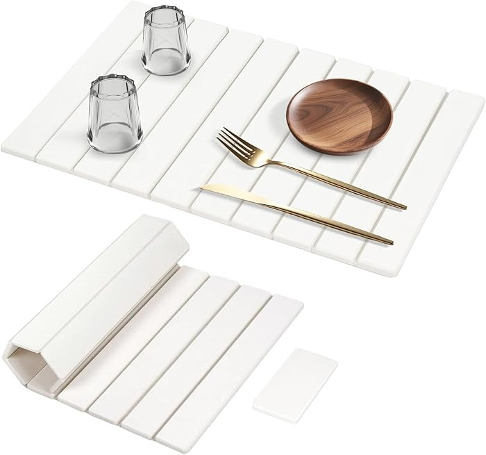 Large Stone Dish Drying Mat for Kitchen Counter, 24"x16"&8"x4", Foldable Fast-Drying Diatomaceous... | Amazon (US)