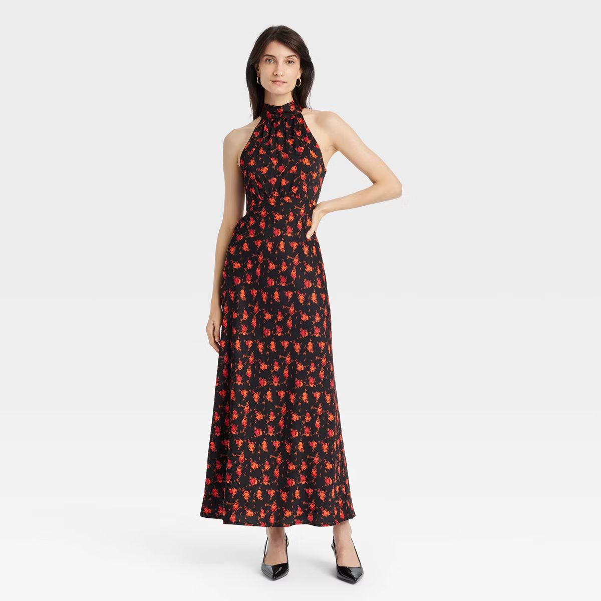 Women's Midi A-Line Dress - A New Day™ Black Floral M | Target