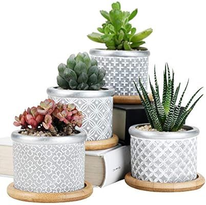 SUN-E Cement Succulent Planter Pots,Cactus Plant Pot Indoor Small Concrete Herb Window Box Contai... | Amazon (US)