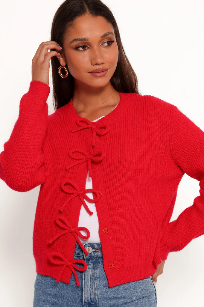 Wilde Bow Front Cardigan - Red | Petal & Pup (US)