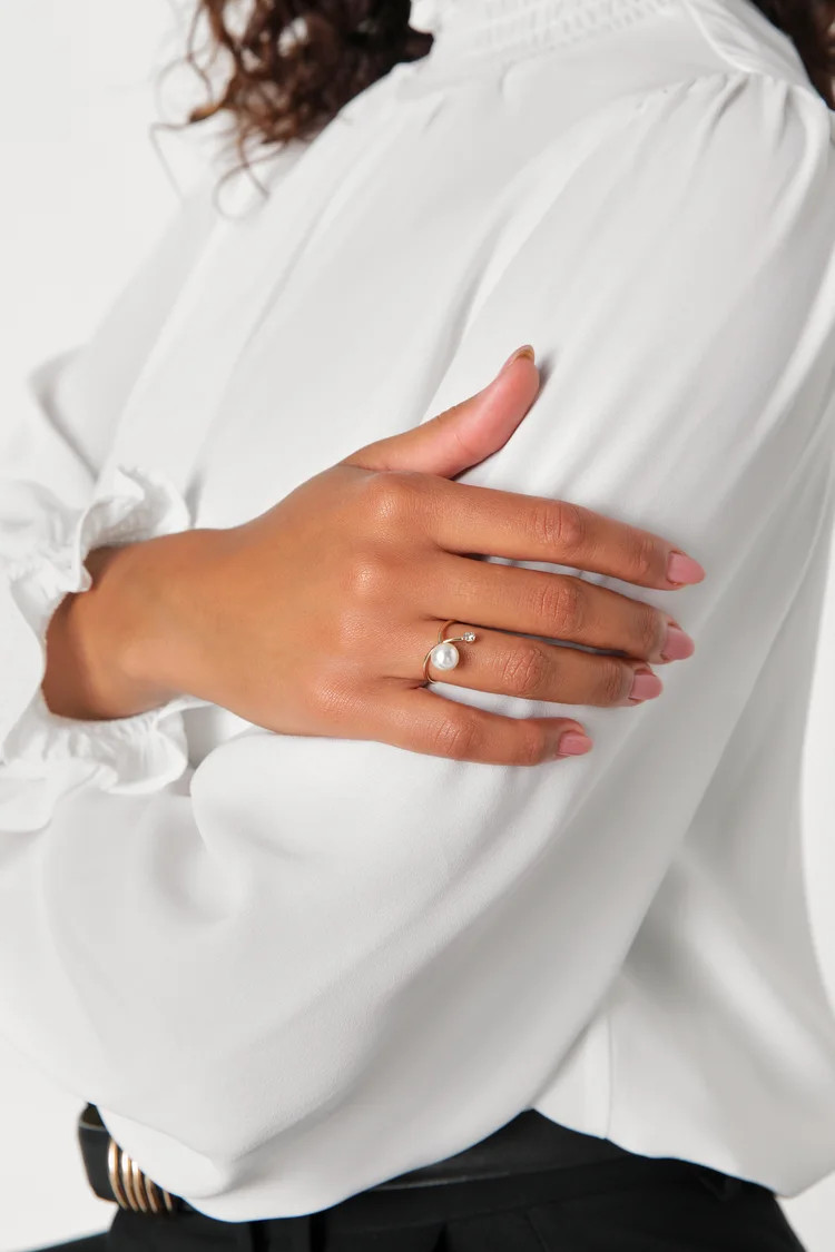Effortless Glow Gold Pearl Rhinestone Ring | Lulus