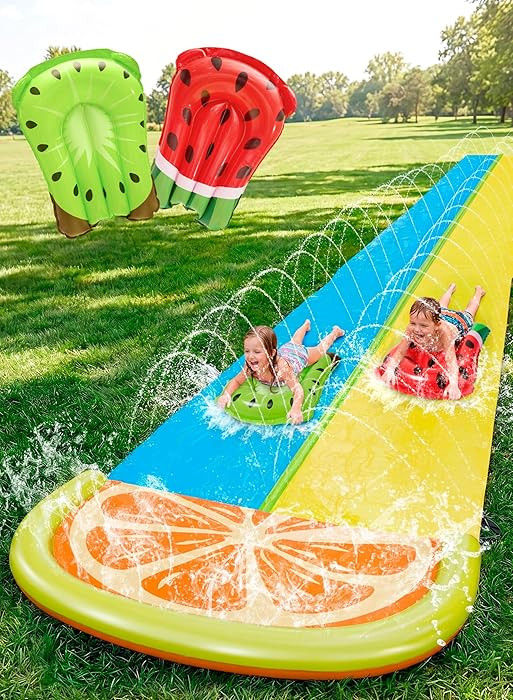 Sloosh Water Slides with 2 Inflatable Boards,22.5ft Double Lane Splash Slip Lawn Water Slide with... | Amazon (US)